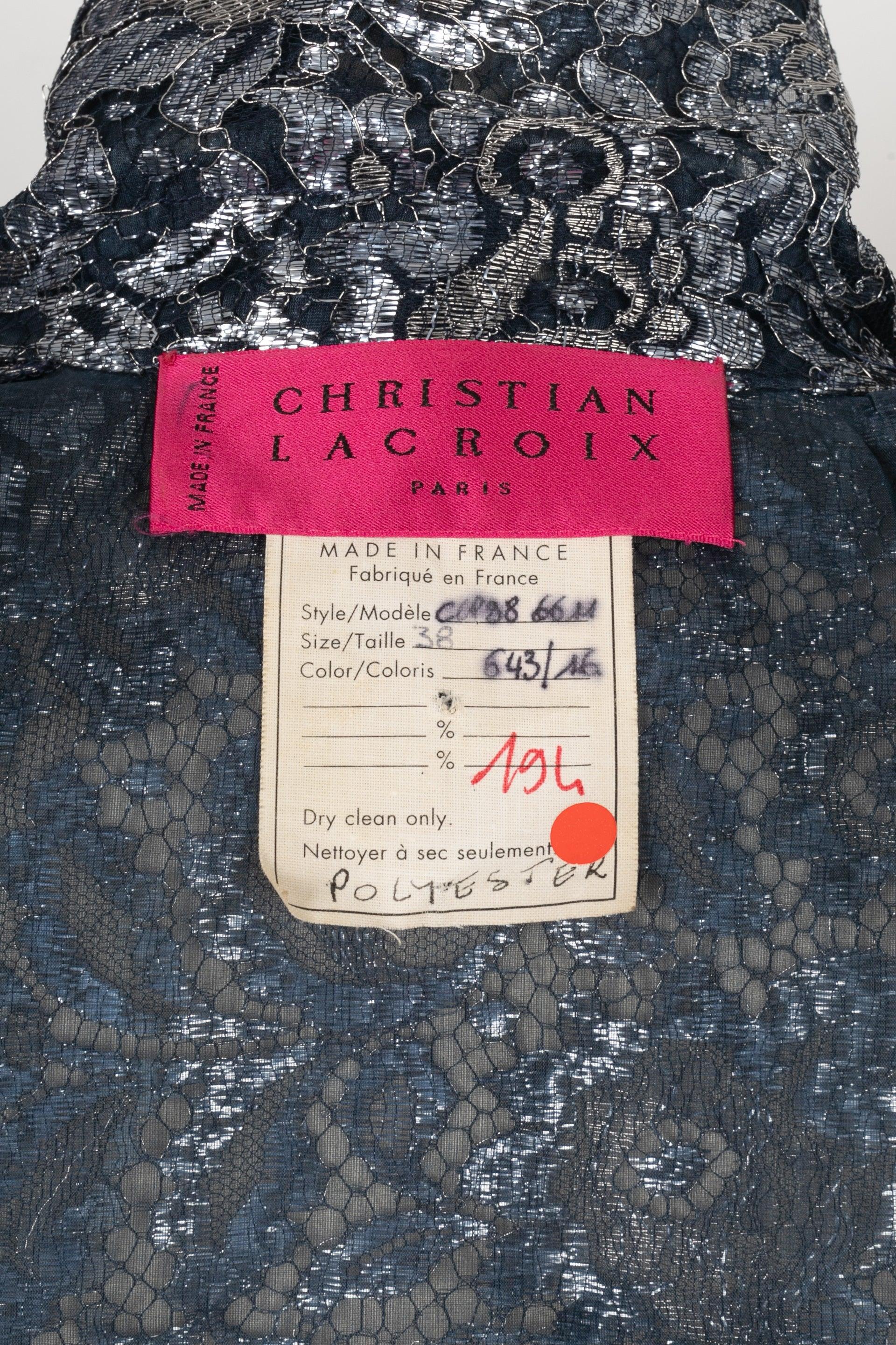 Christian Lacroix Silber- und blaue Spitzenjacke im Angebot 4