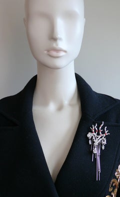 Christian Lacroix Silver Toned Jewelled Coral Branch Design Brooch
