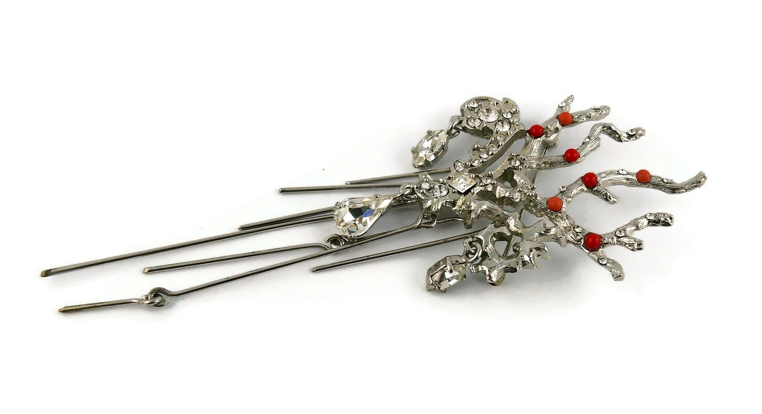 Christian Lacroix Silver Toned Jewelled Coral Branch Design Brooch In Good Condition For Sale In Nice, FR