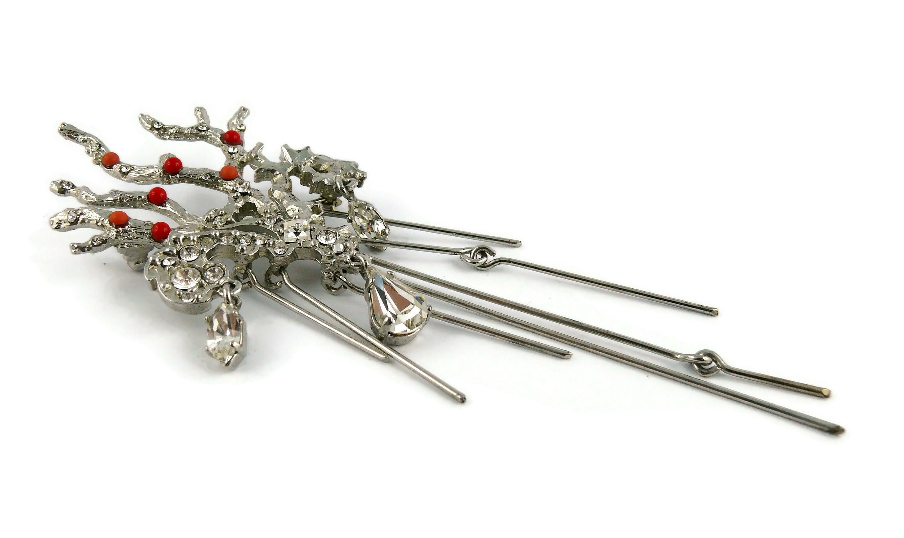 Women's Christian Lacroix Silver Toned Jewelled Coral Branch Design Brooch For Sale