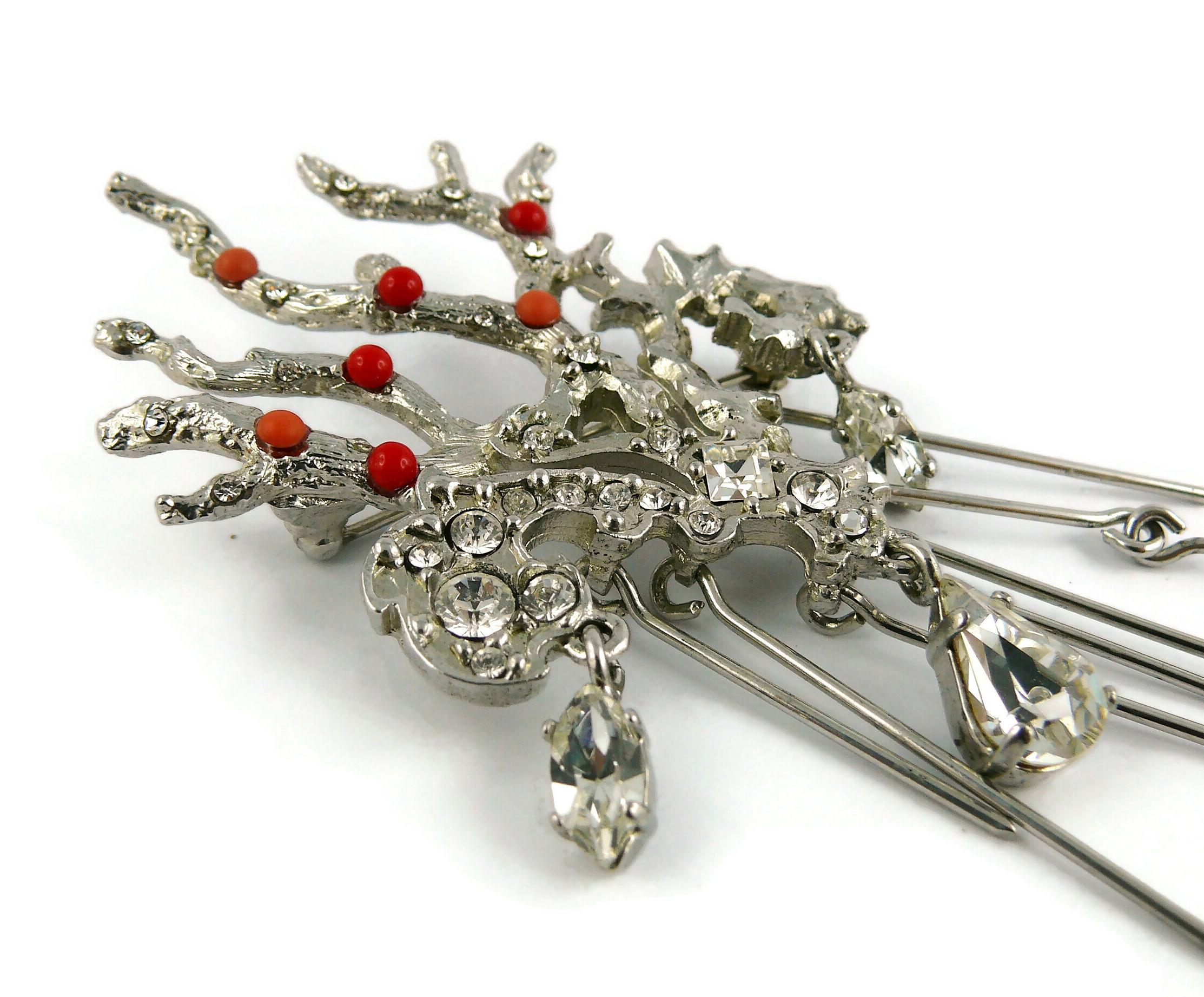 Christian Lacroix Silver Toned Jewelled Coral Branch Design Brooch For Sale 1