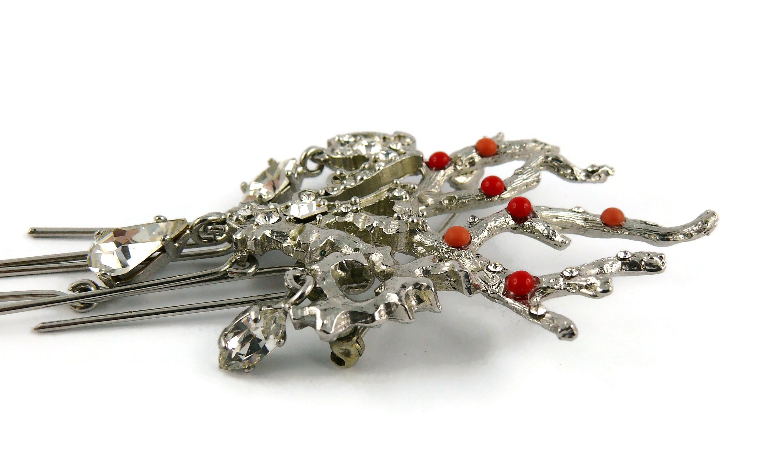 Christian Lacroix Silver Toned Jewelled Coral Branch Design Brooch For Sale 2