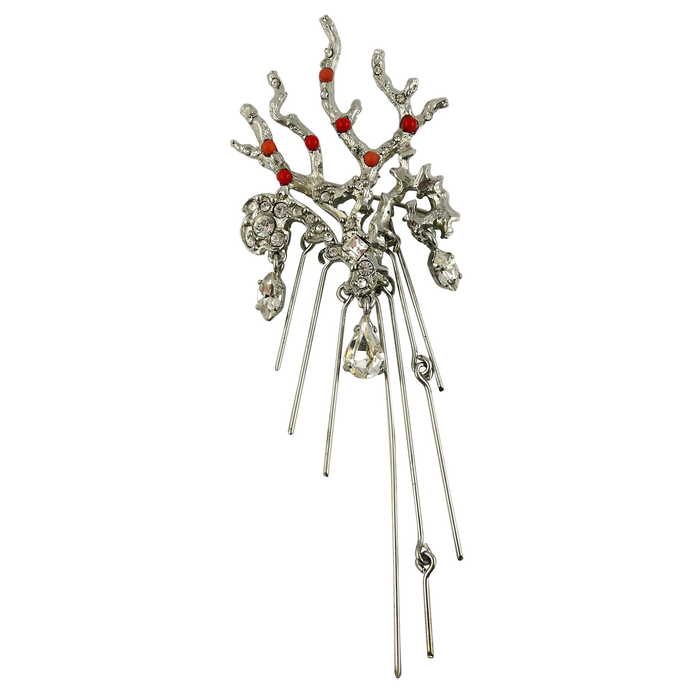 Christian Lacroix Silver Toned Jewelled Coral Branch Design Brooch For Sale