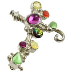 Christian Lacroix Silvered Jeweled Cross Pin Brooch