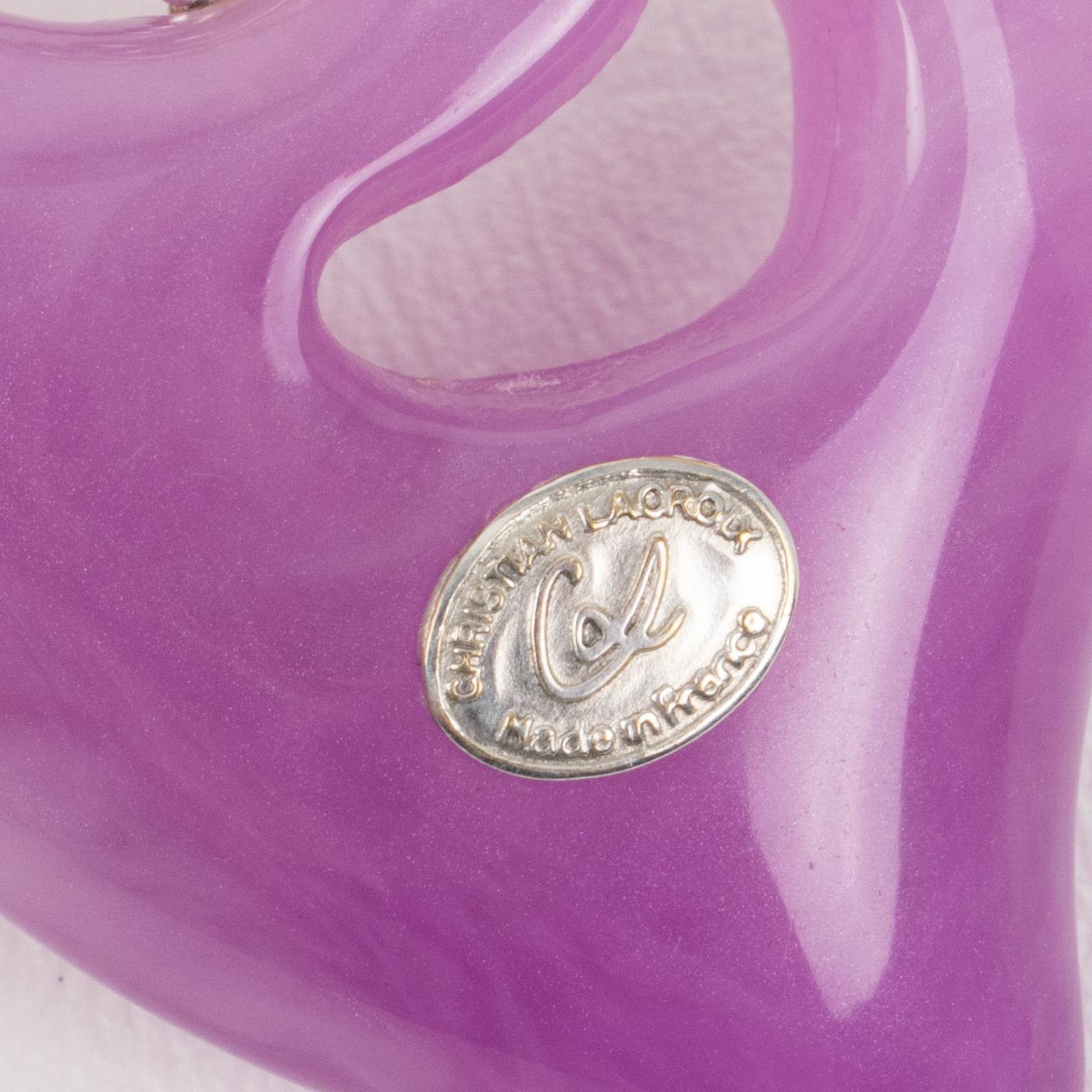 Christian Lacroix Collana in metallo argentato con ciondolo a forma di cuore in resina color lavanda in vendita 3