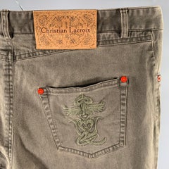 CHRISTIAN LACROIX Size 36 Olive Cotton Blend Straight Casual Pants