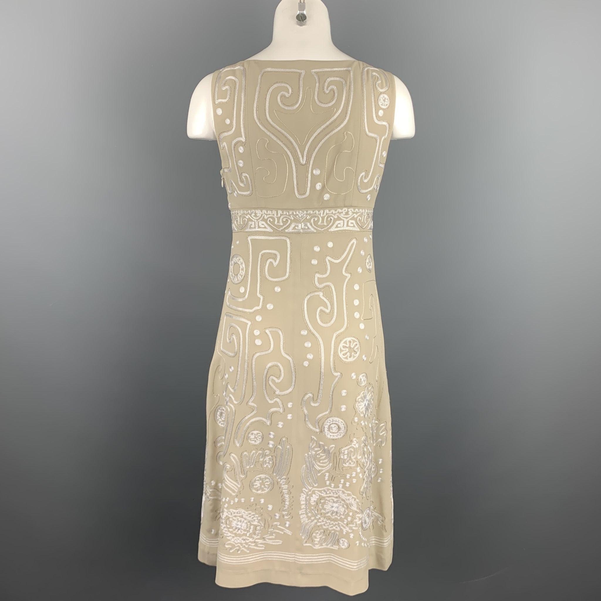Women's CHRISTIAN LACROIX Size 4 Beige Embroidered Silk Cocktail Shift Dress