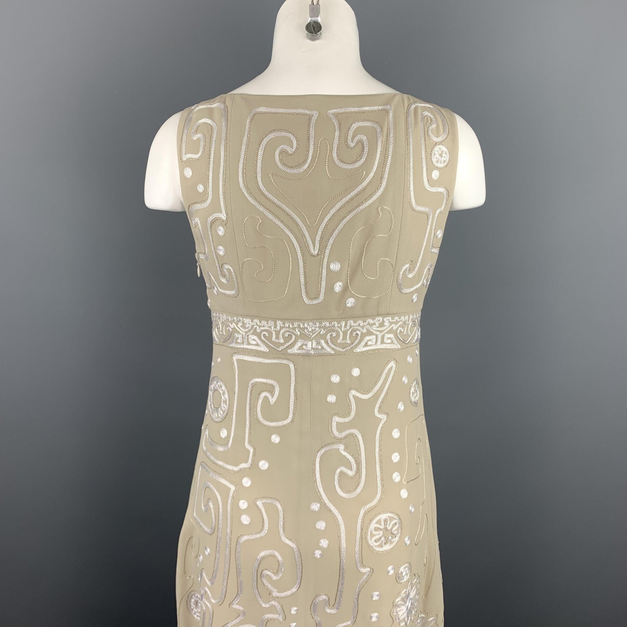 CHRISTIAN LACROIX Size 4 Beige Embroidered Silk Cocktail Shift Dress 1