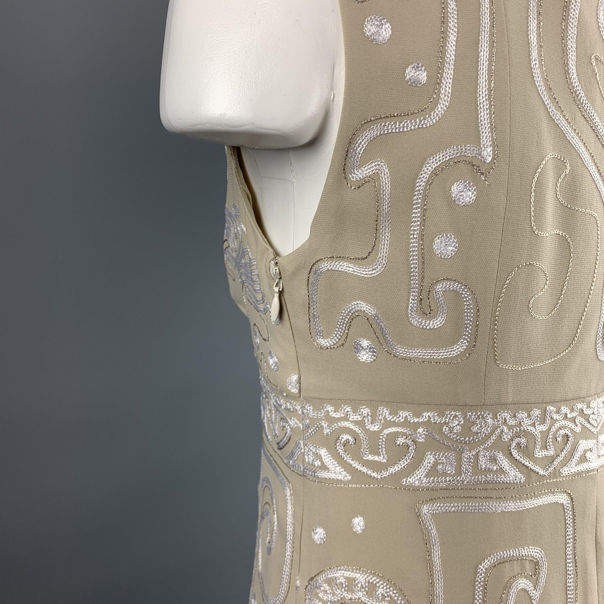 CHRISTIAN LACROIX Size 4 Beige Embroidered Silk Cocktail Shift Dress For Sale 2