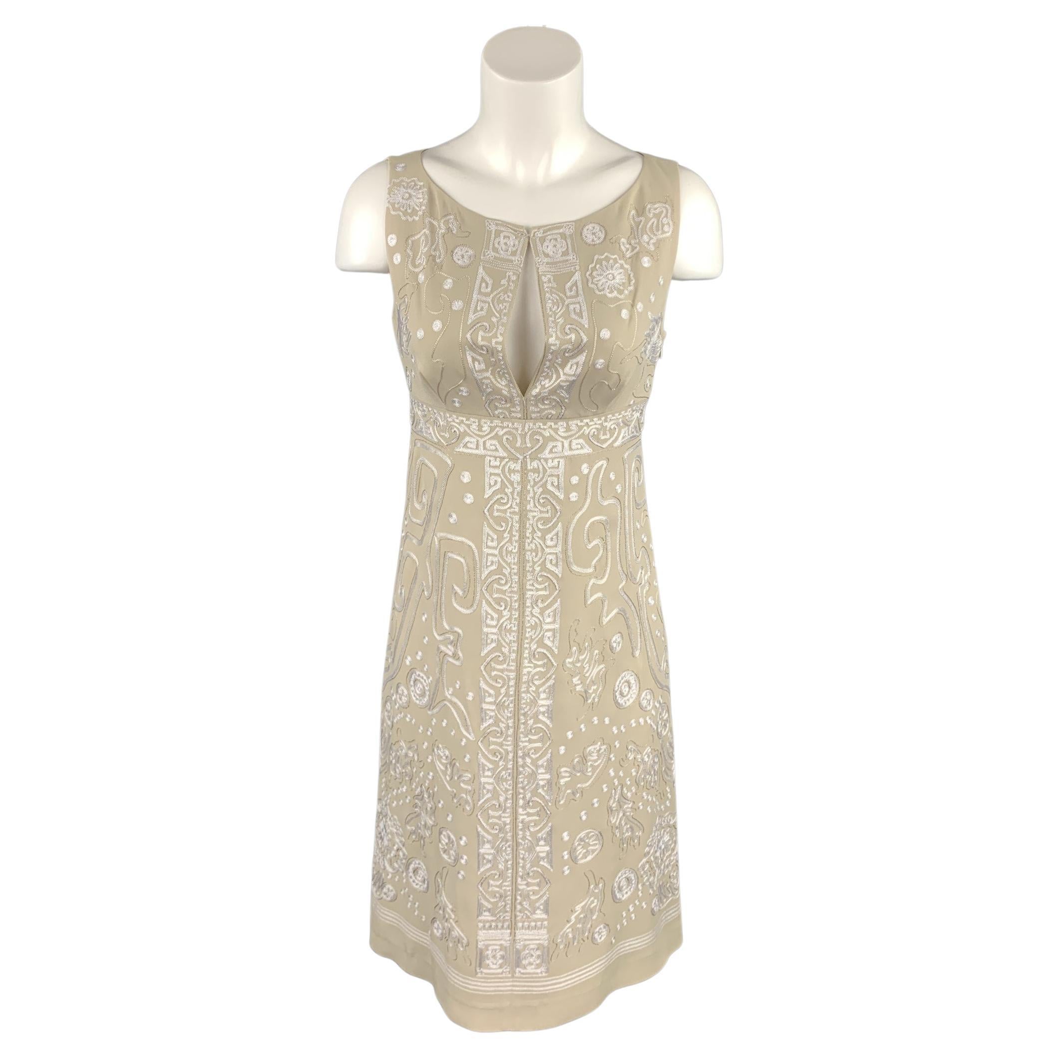 CHRISTIAN LACROIX Size 4 Beige Embroidered Silk Cocktail Shift Dress