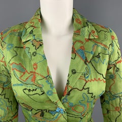 CHRISTIAN LACROIX Size 4 Green Silk Blend Embroidered Turquoise Button Blazer