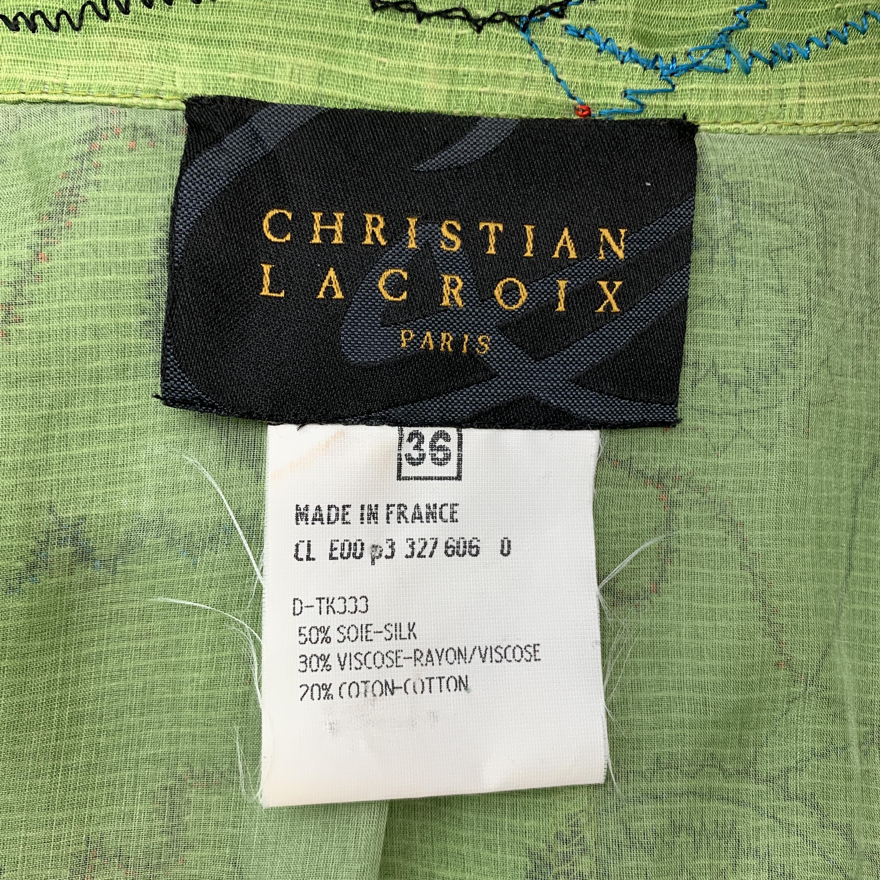 CHRISTIAN LACROIX Size 4 Green Silk Blend Embroidered Turquoise Button Blazer 4
