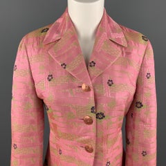 CHRISTIAN LACROIX Size 6 Pink & Green Floral Jacquard Coat