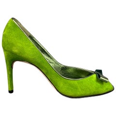 CHRISTIAN LACROIX Größe 8 Grüne zweifarbige Wildleder-Pumps mit Schleife