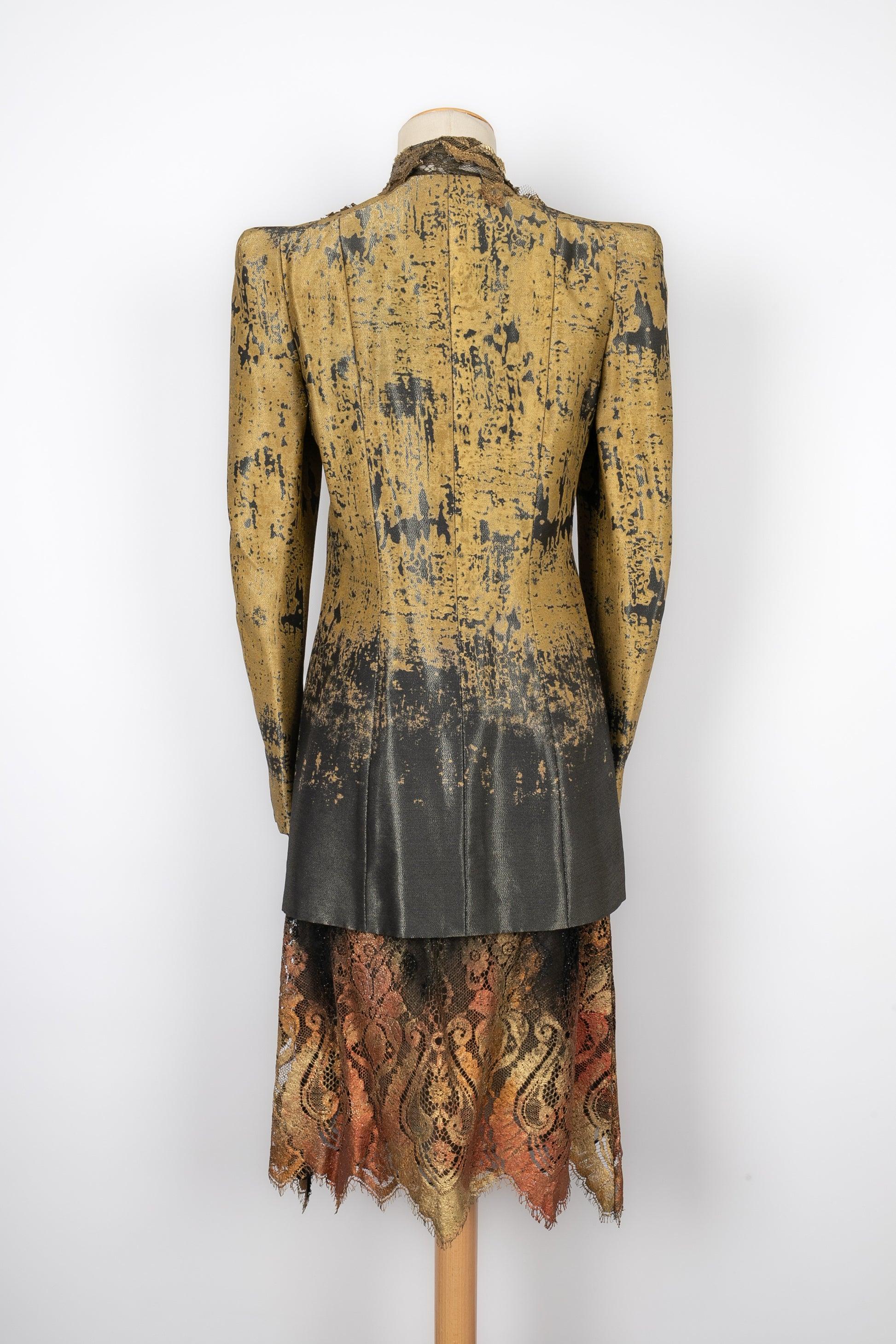 Christian Lacroix ensemble jupe et veste décorés d'un cravate et de dentelle tie-and-dye Excellent état - En vente à SAINT-OUEN-SUR-SEINE, FR