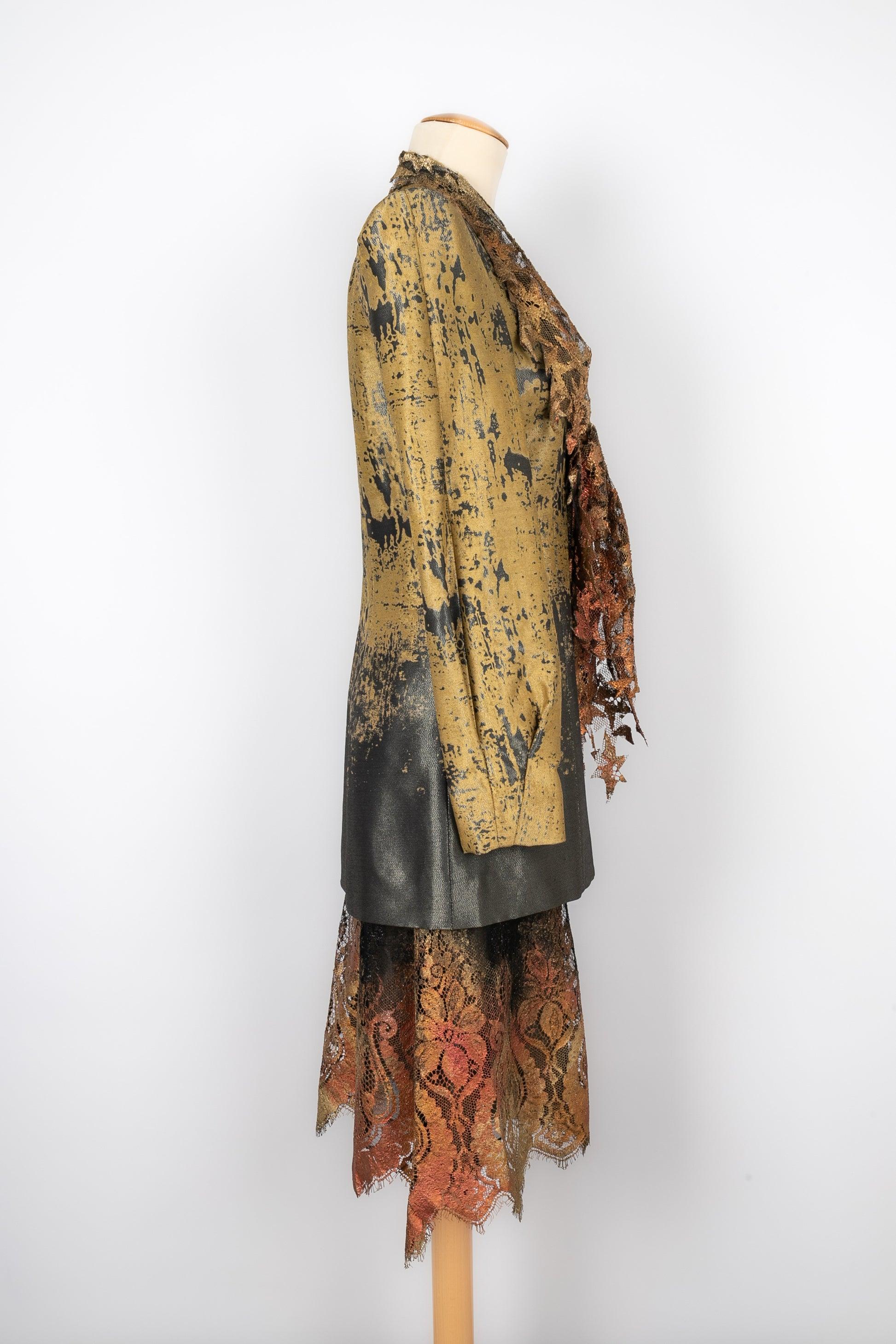 Christian Lacroix ensemble jupe et veste décorés d'un cravate et de dentelle tie-and-dye Pour femmes en vente