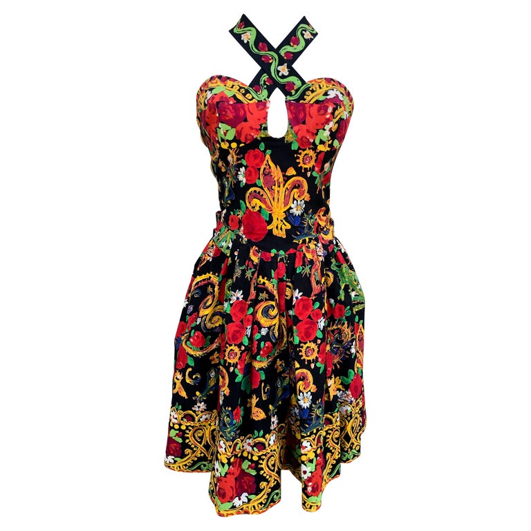 Christian Lacroix Spring 1992 Arlessiene Pattern Cotton Dress w Corset ...
