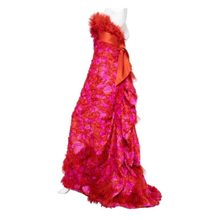Christian Lacroix Spring 2007 Haute Couture Red and Pink Appliqué Gown In Good Condition In Los Angeles, CA
