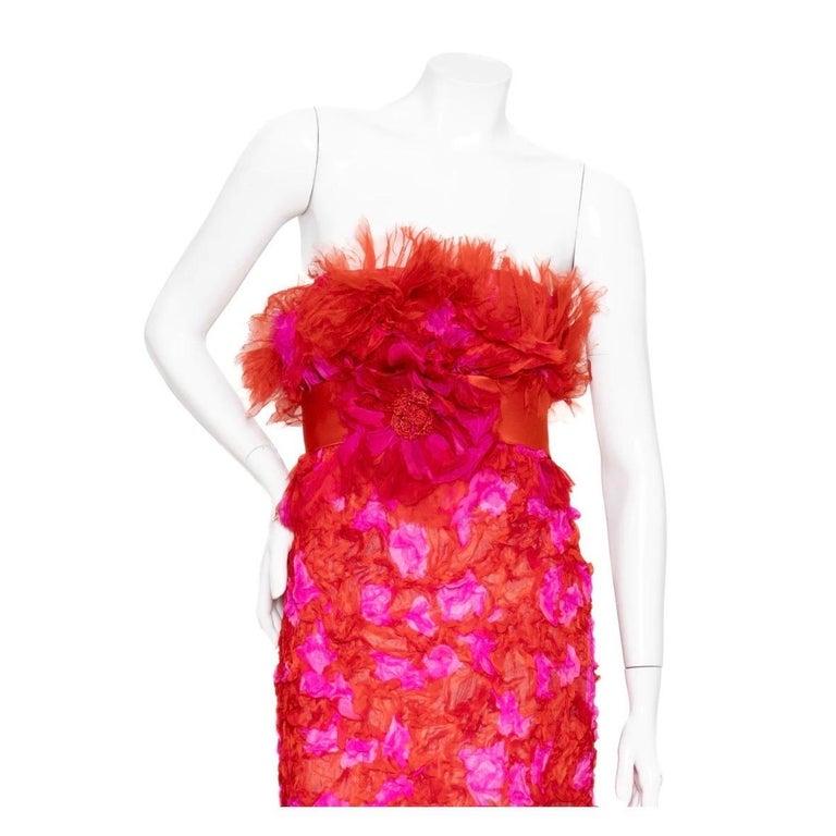 strapless open back dress Spring 2003 Christian LaCroix Raspberry Pink & Red Silk Trained Dress   Shrimpton Couture