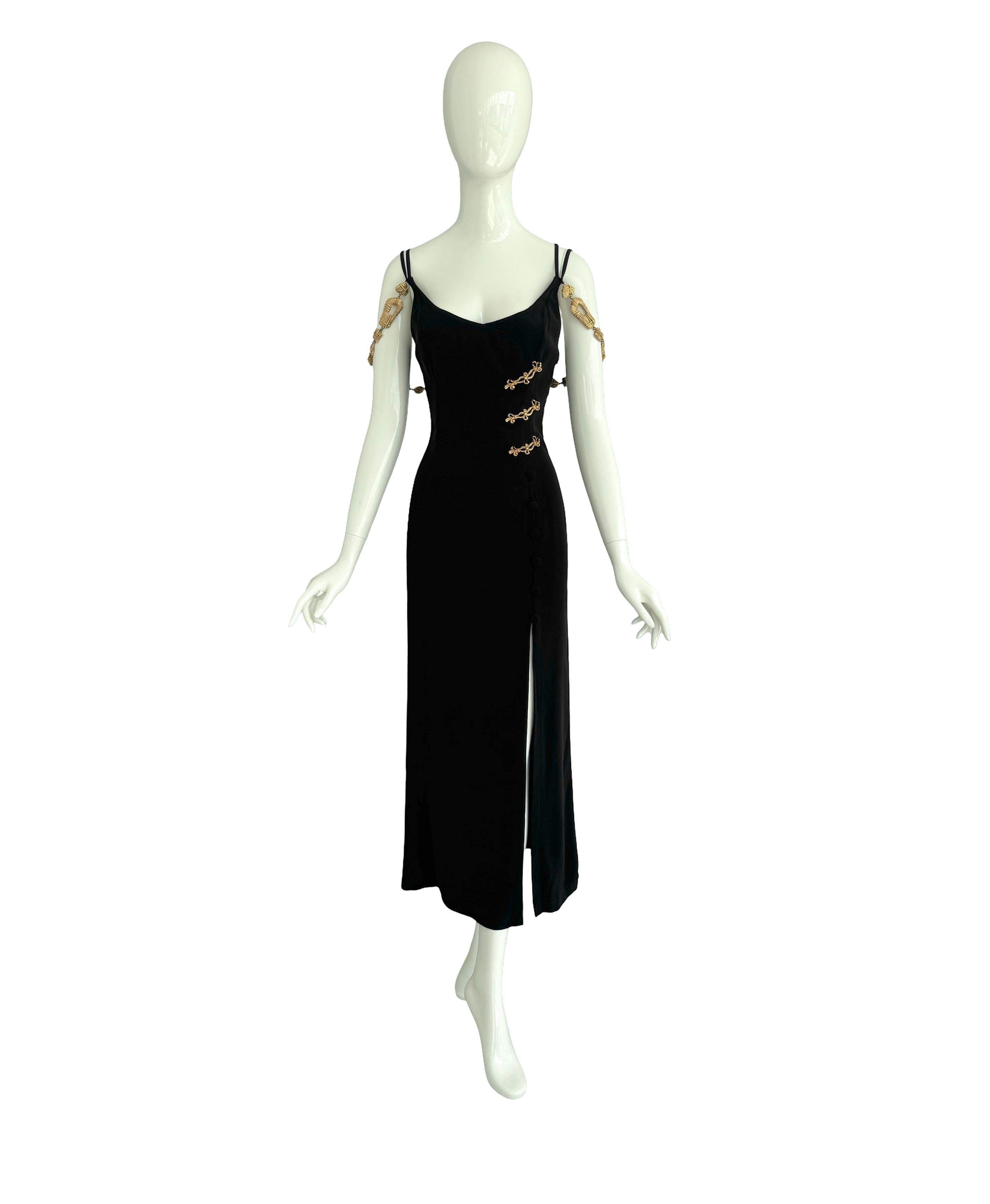 Christian Lacroix SS 1994 Black Dress Attached Signed Gold Jewelry Embellishment For Sale 6