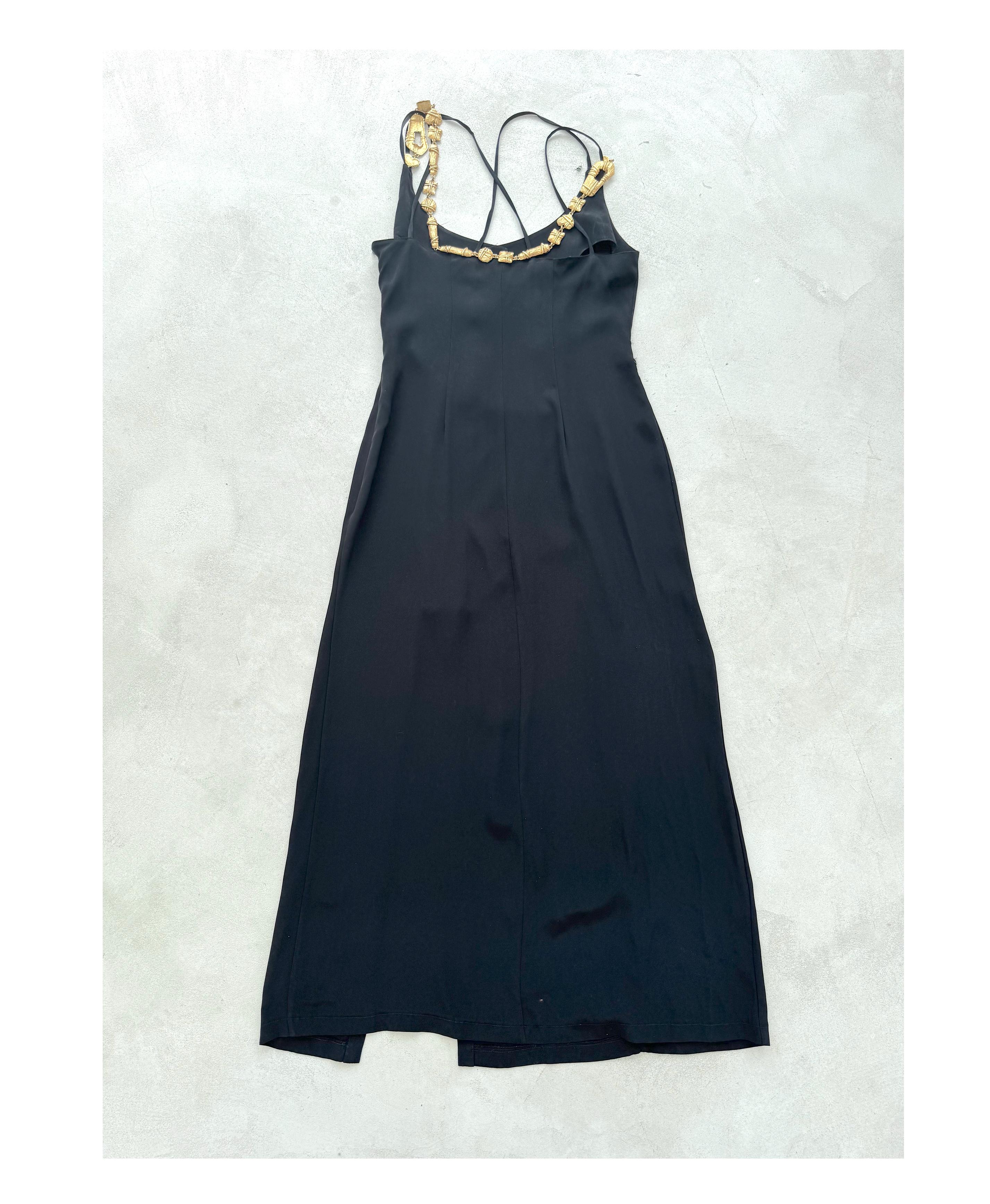 Christian Lacroix SS 1994 Black Dress Attached Signed Gold Jewelry Embellishment For Sale 7