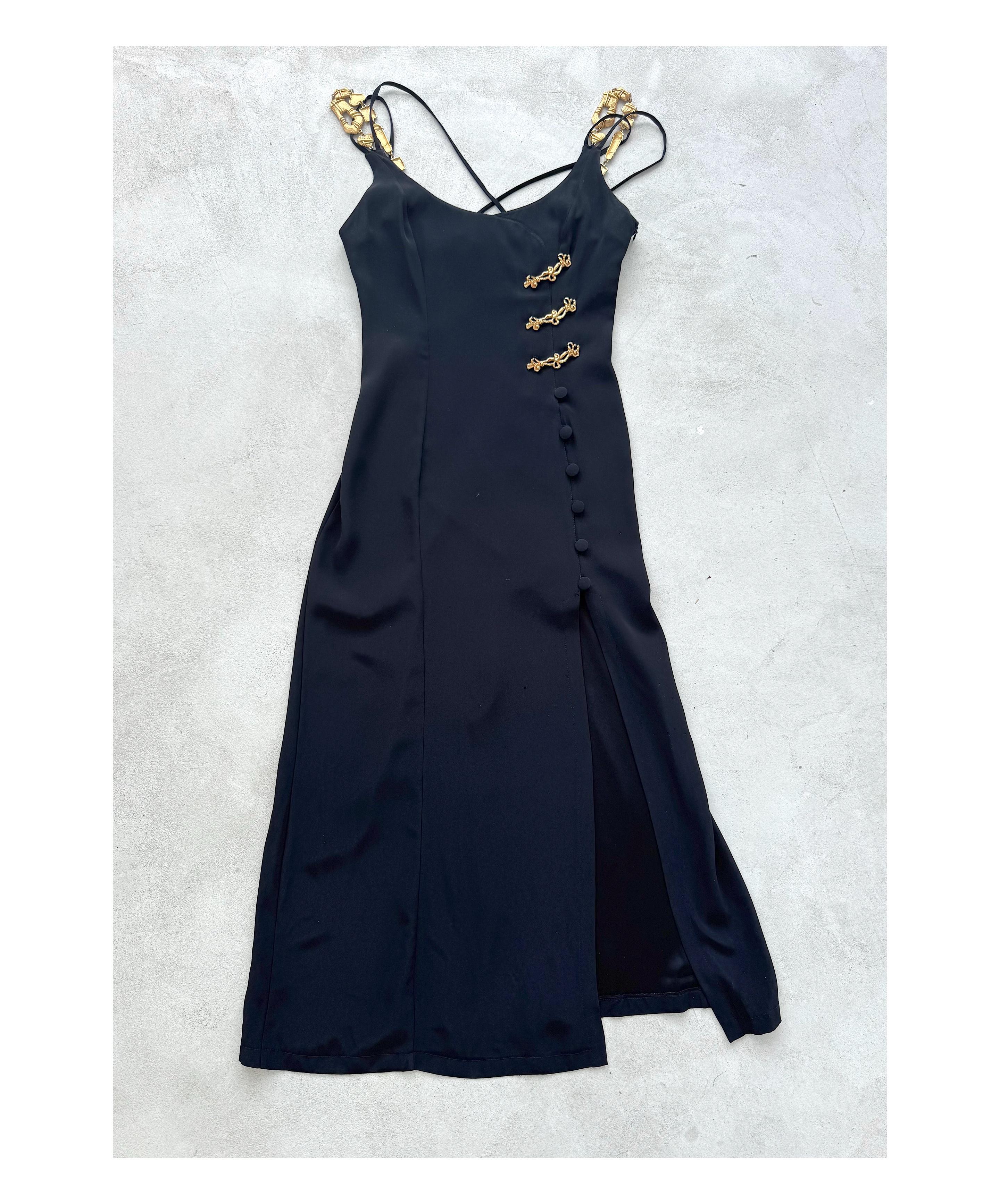 Christian Lacroix SS 1994 Black Dress Attached Signed Gold Jewelry Embellishment For Sale 8