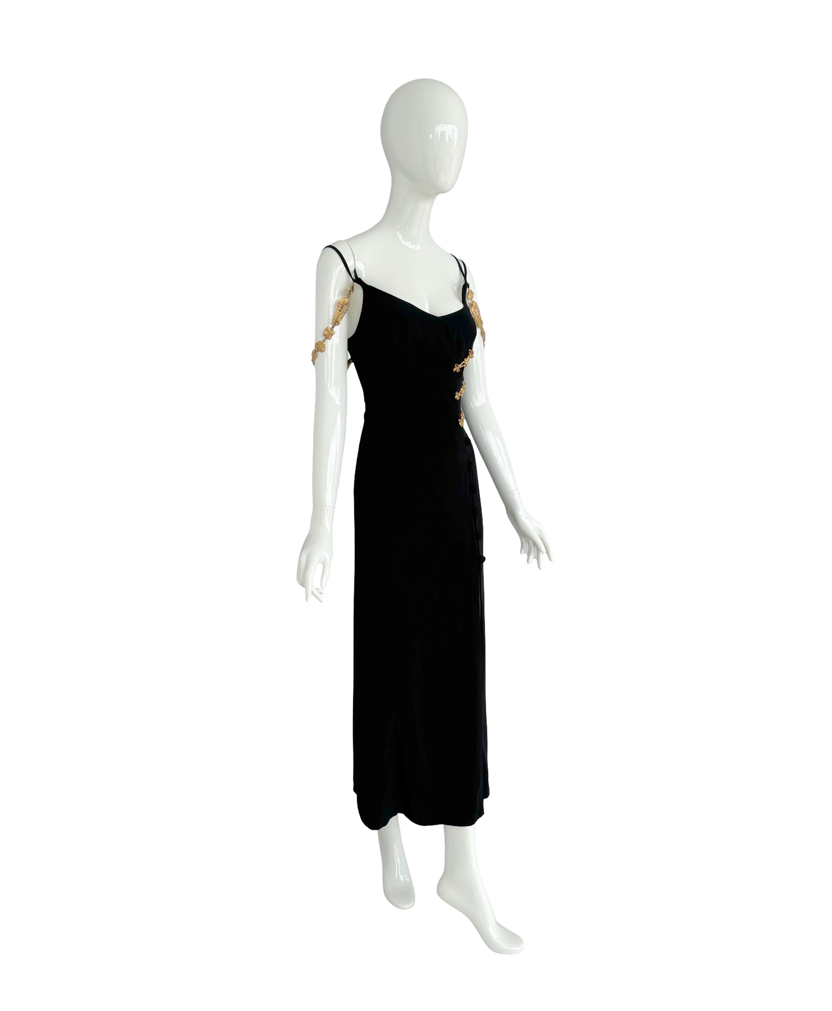 Gray Christian Lacroix SS 1994 Black Dress Attached Signed Gold Jewelry Embellishment For Sale