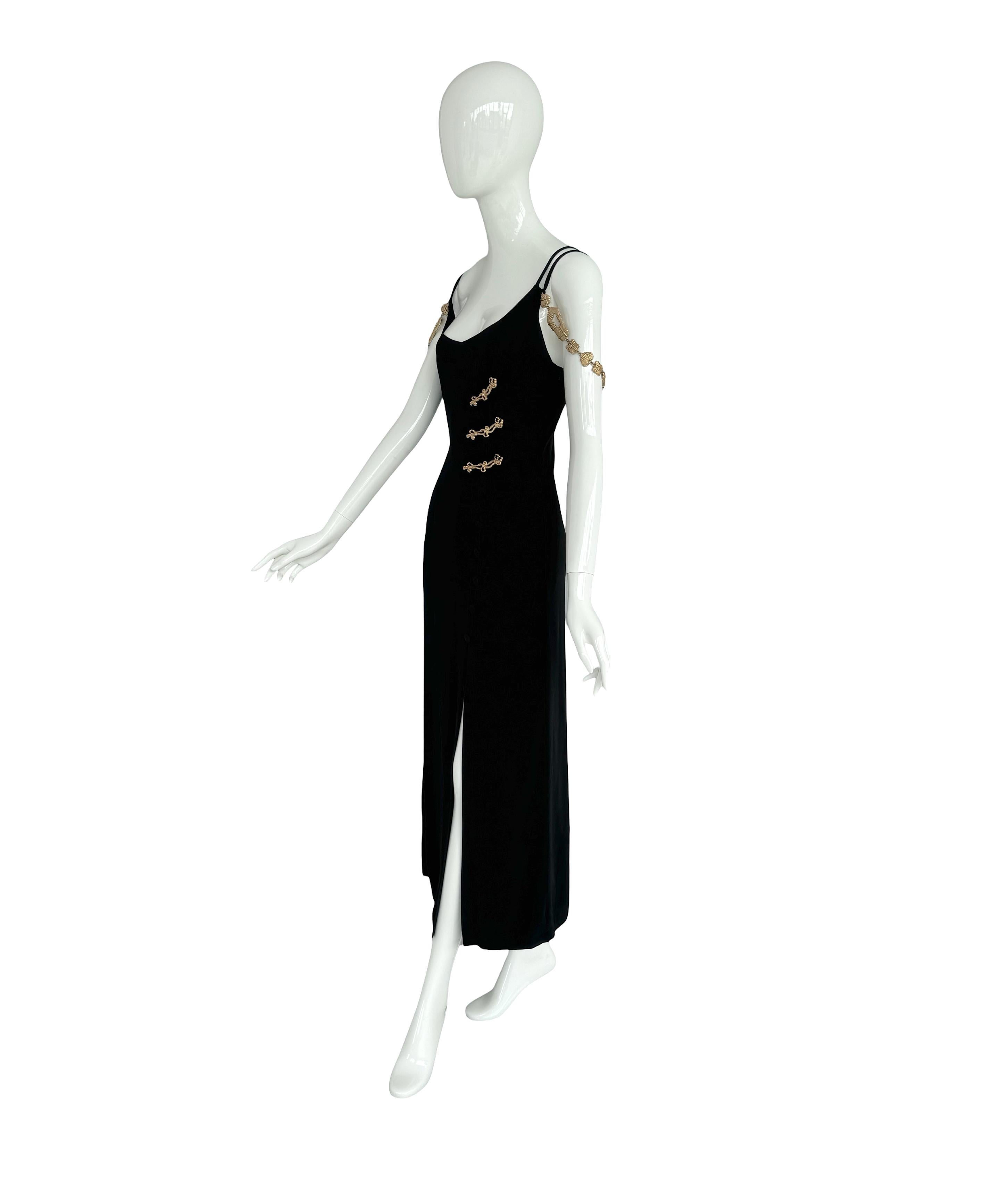 Christian Lacroix SS 1994 Black Dress Attached Signed Gold Jewelry Embellishment For Sale 4