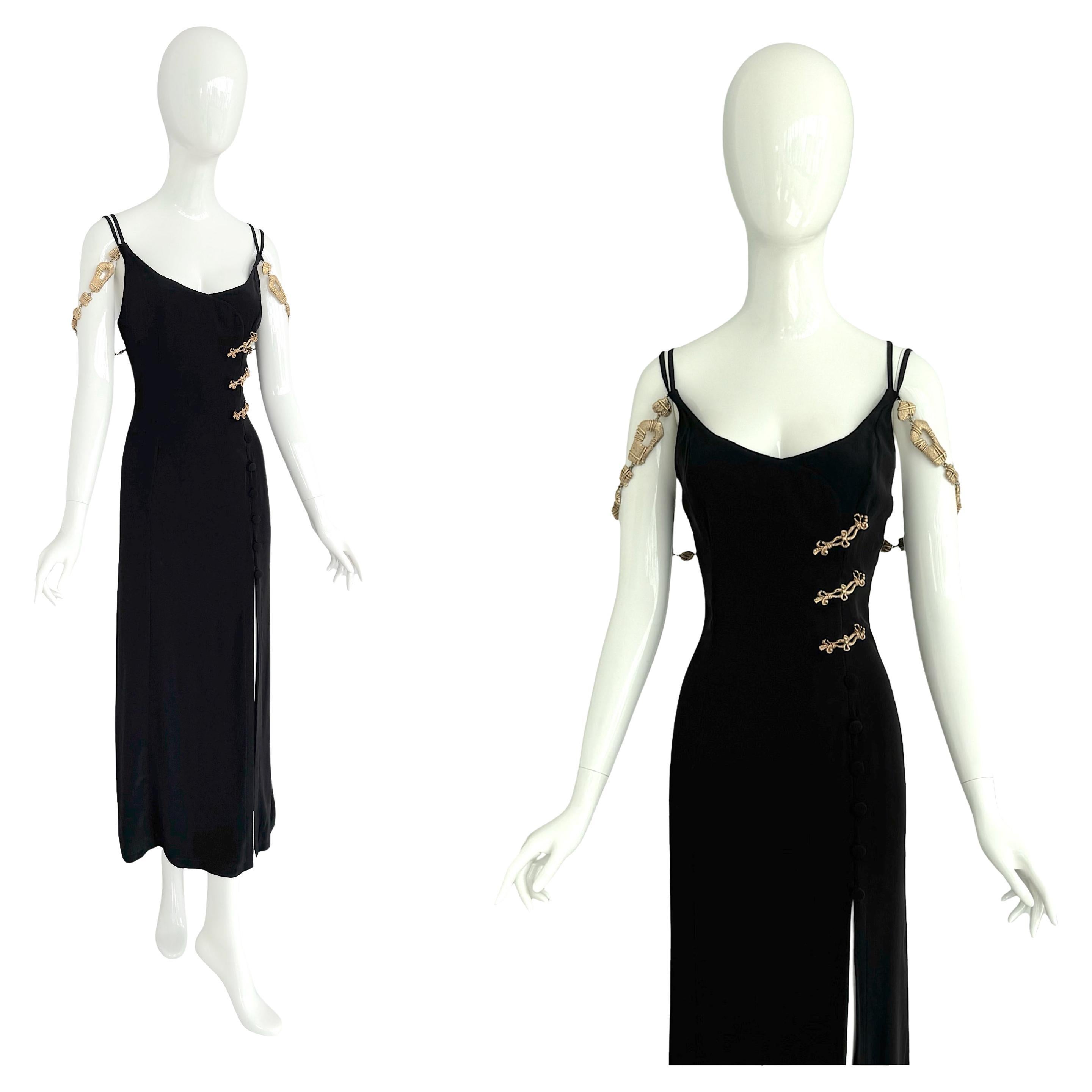 Christian Lacroix SS 1994 Black Dress Attached Signed Gold Jewelry Embellishment For Sale