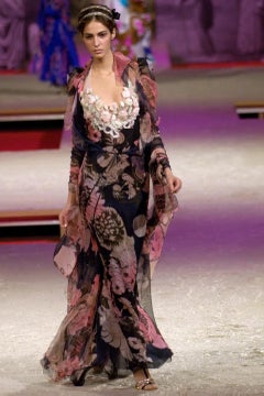 Christian Lacroix SS 2006 Haute Couture (Look 21) Rosa und schwarz geblümte Robe