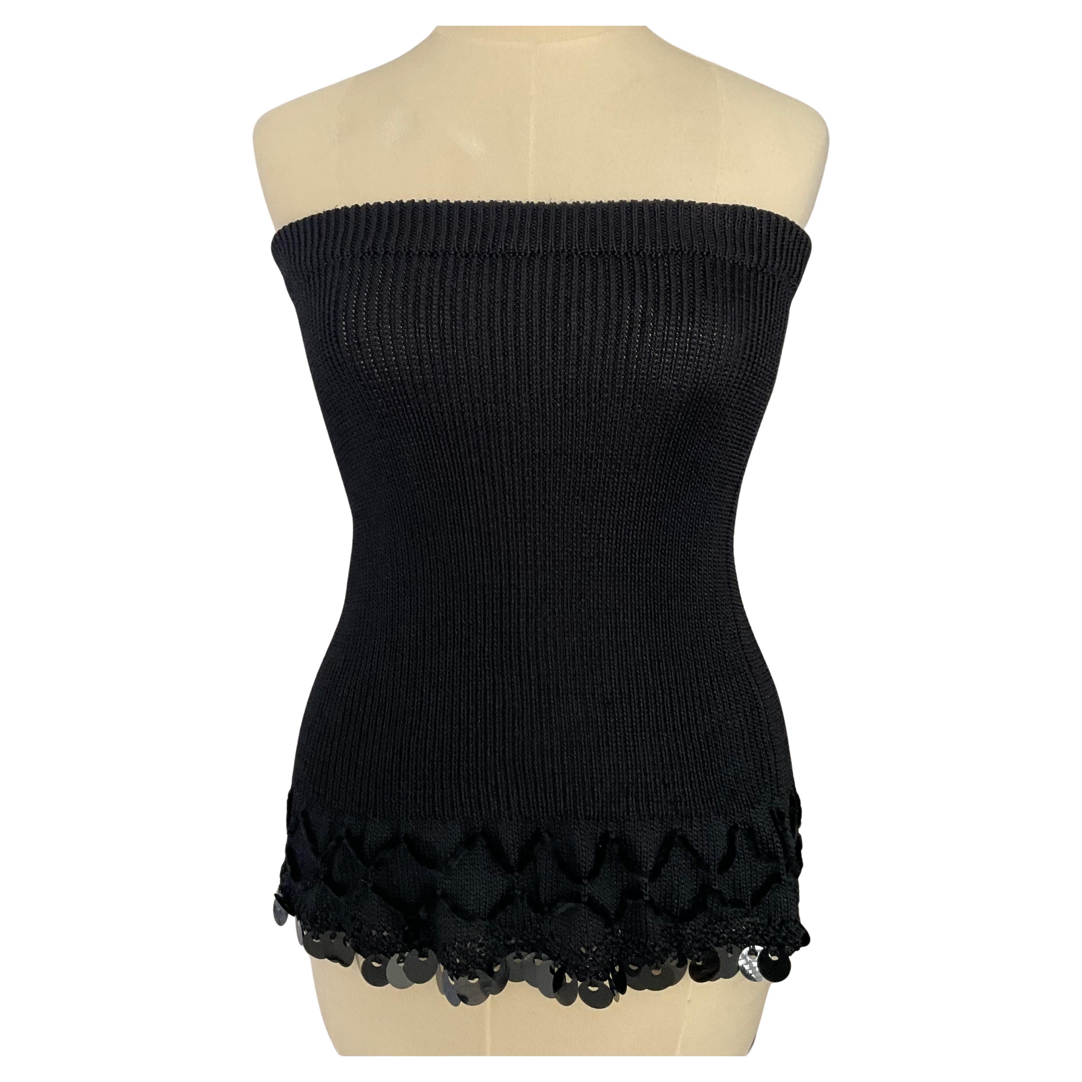 Christian Lacroix Top nero senza spalline con paillettes S