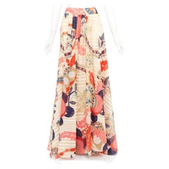 CHRISTIAN LACROIX stripe floral kaleidoscope print cotton silk beach maxi skirt