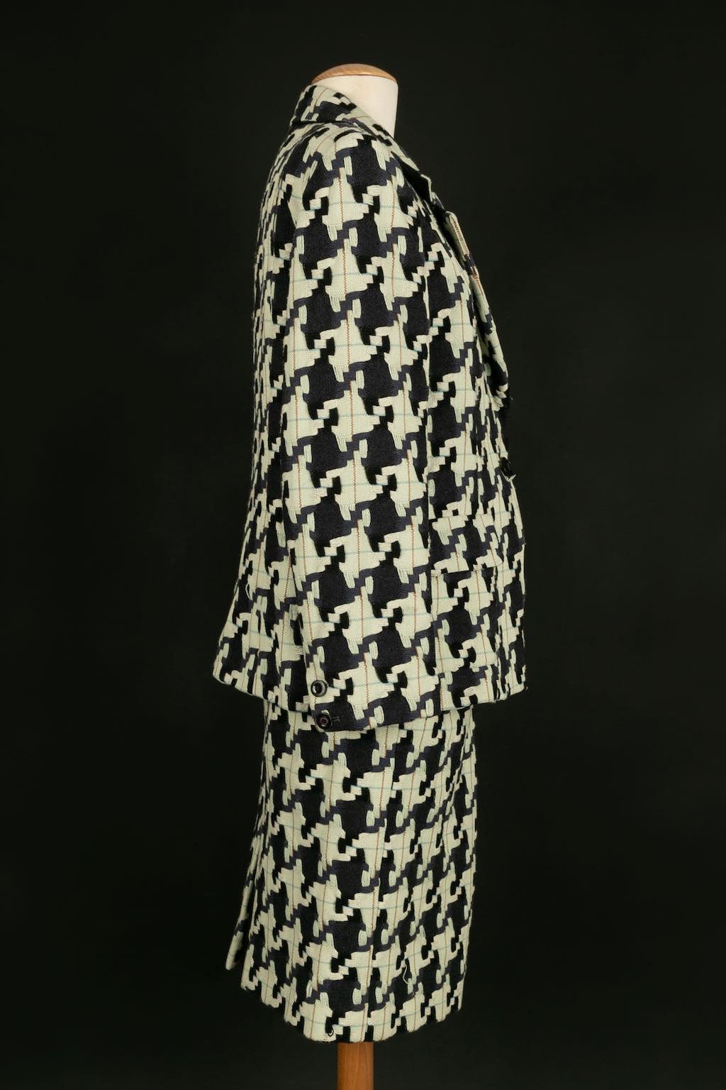 Women's Christian Lacroix Suit Skirt and Jacket in Wool with Houndstooth Pattern For Sale