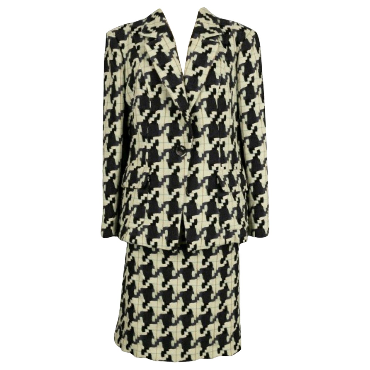 Traje de chaqueta y falda Christian Lacroix de lana con estampado de pata de gallo