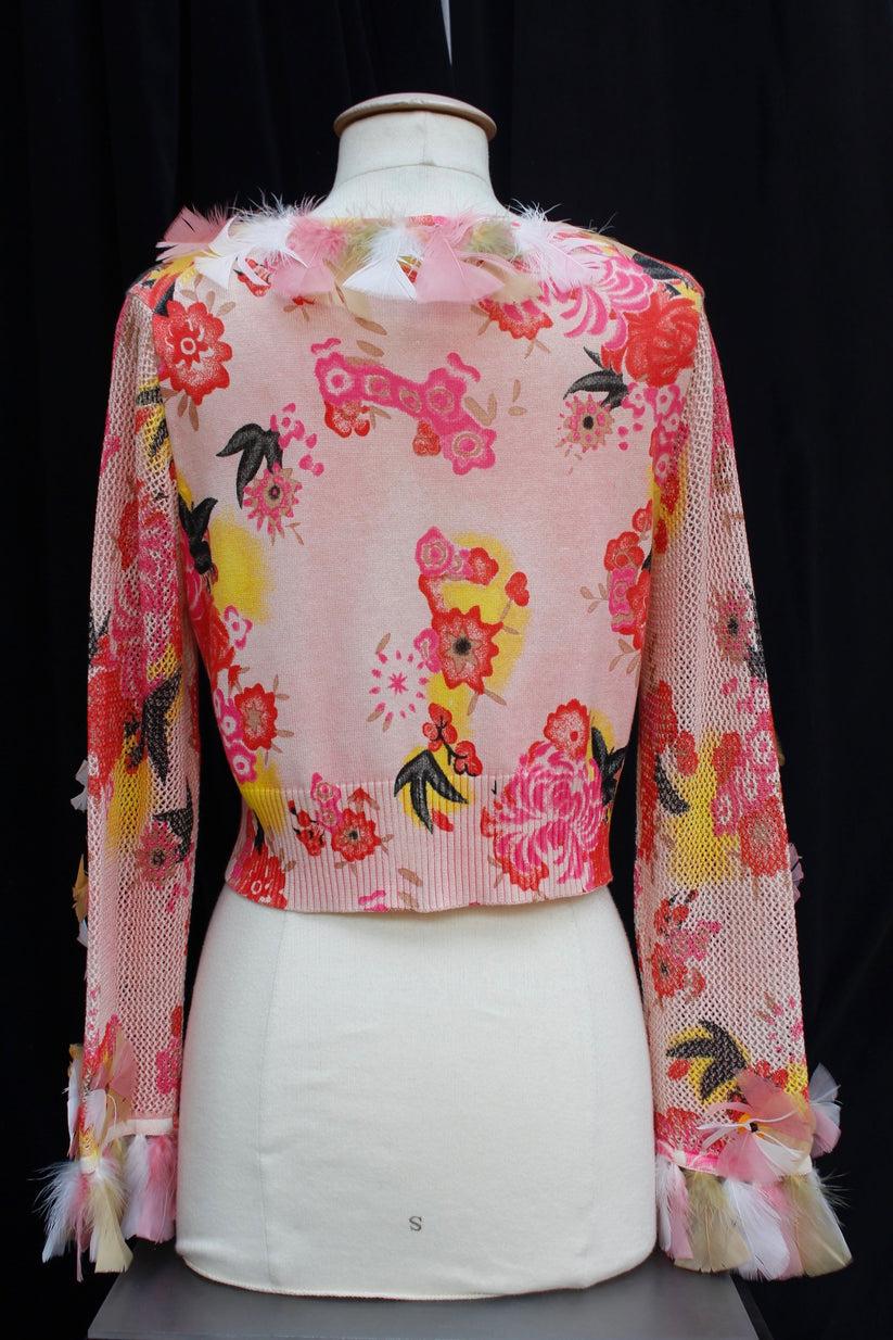 Brown Christian Lacroix Top and Cardigan with Floral Pattern For Sale