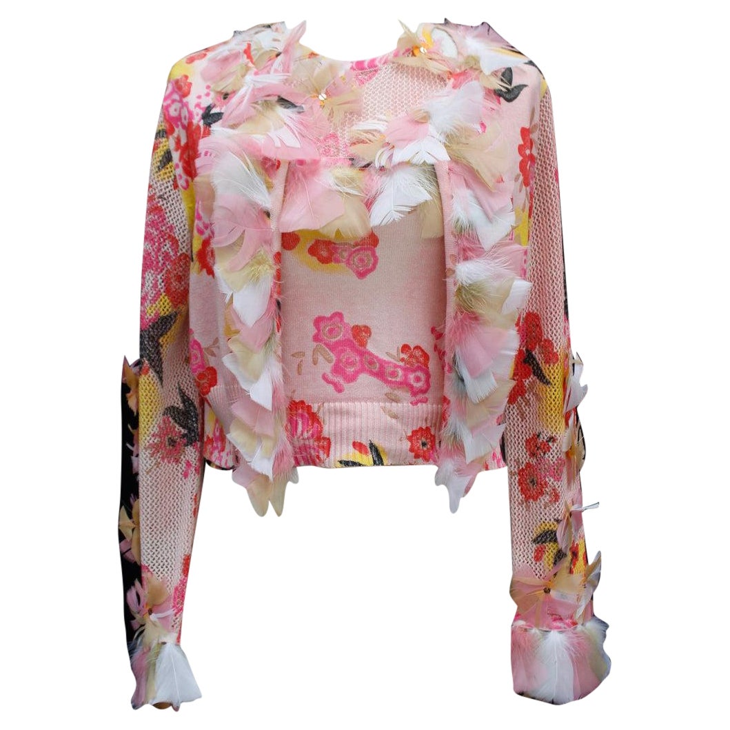 Christian Lacroix Oberteil und Strickjacke mit Blumenmuster