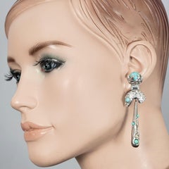 CHRISTIAN LACROIX Turquoise Cabochon Rhinestones Jewelled Drop Silver Earrings