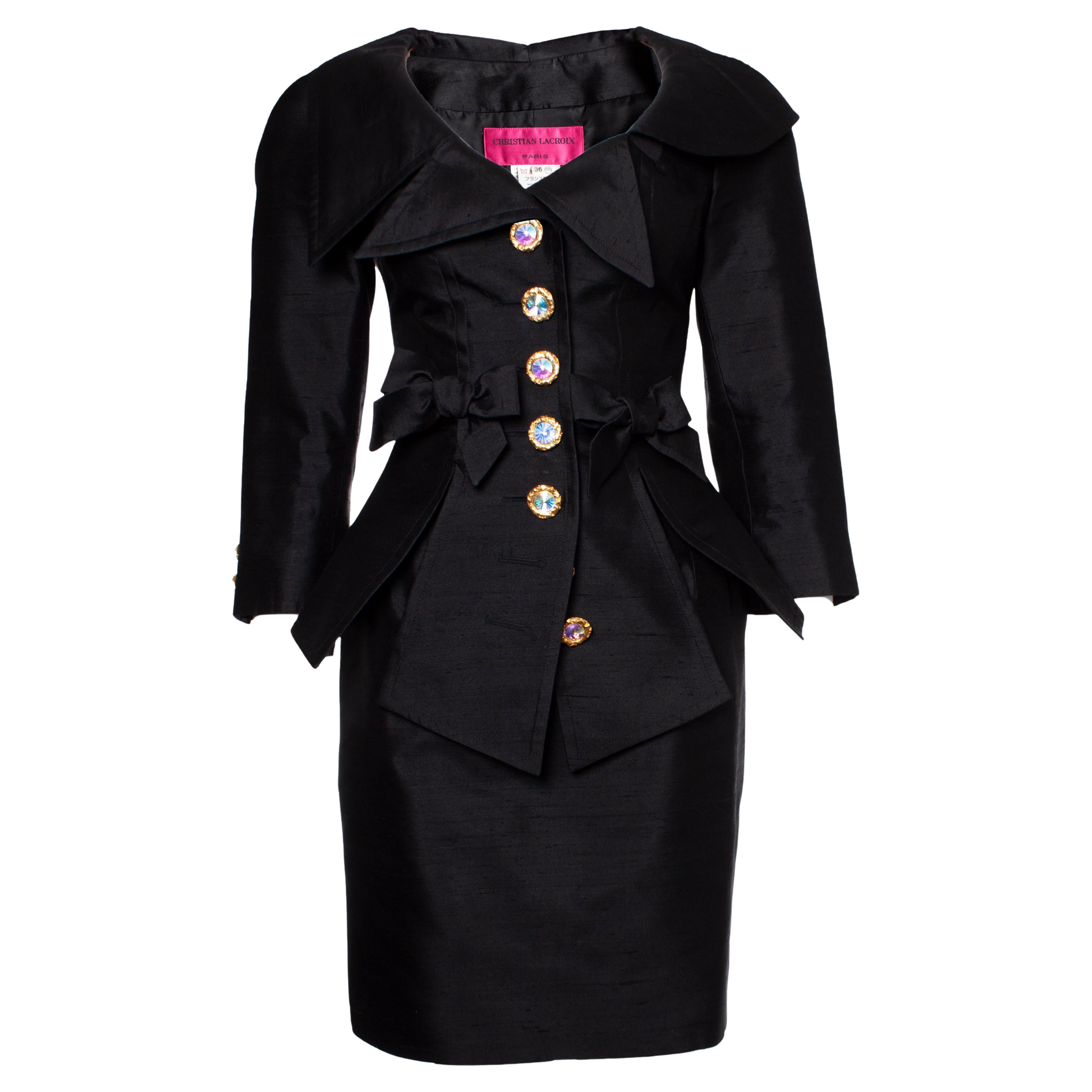 Pre-owned Christian Lacroix , Twin Suit With Ribbons And Crystal Buttons In Black
