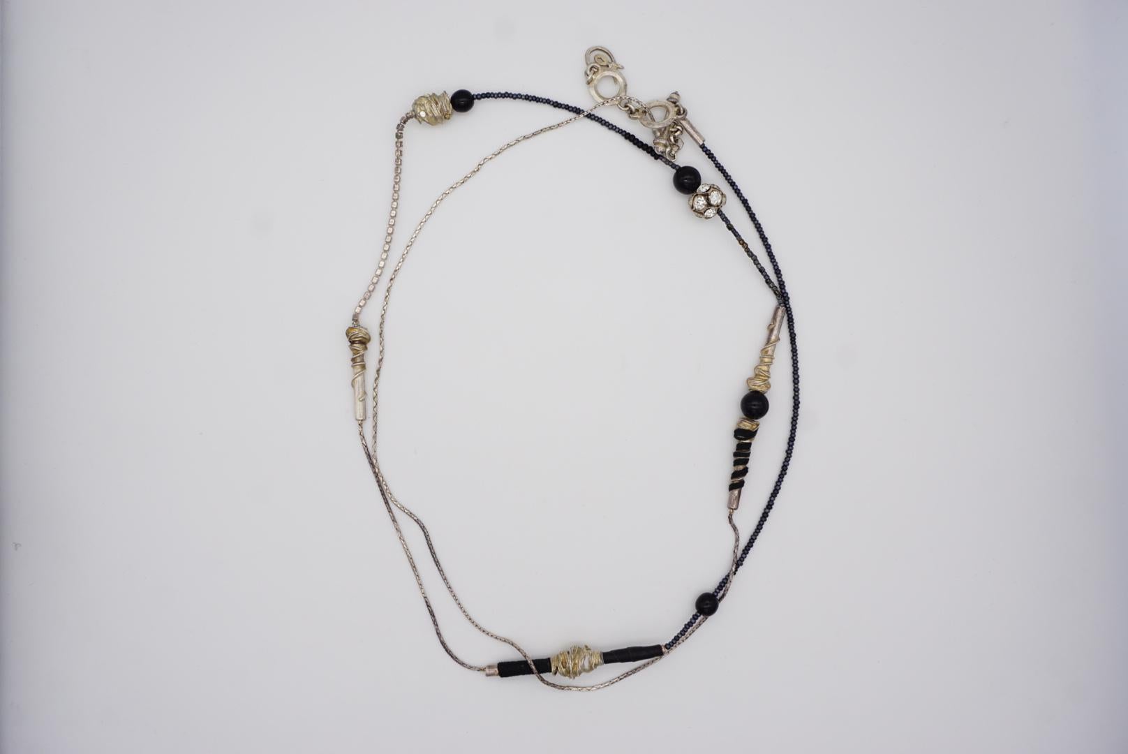 Christian Lacroix Vintage 1980s Asymmetric Black Crystals Silver Long Necklace 6