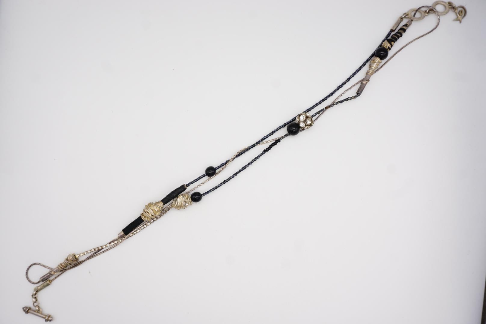 Christian Lacroix Vintage 1980s Asymmetric Black Crystals Silver Long Necklace For Sale 6