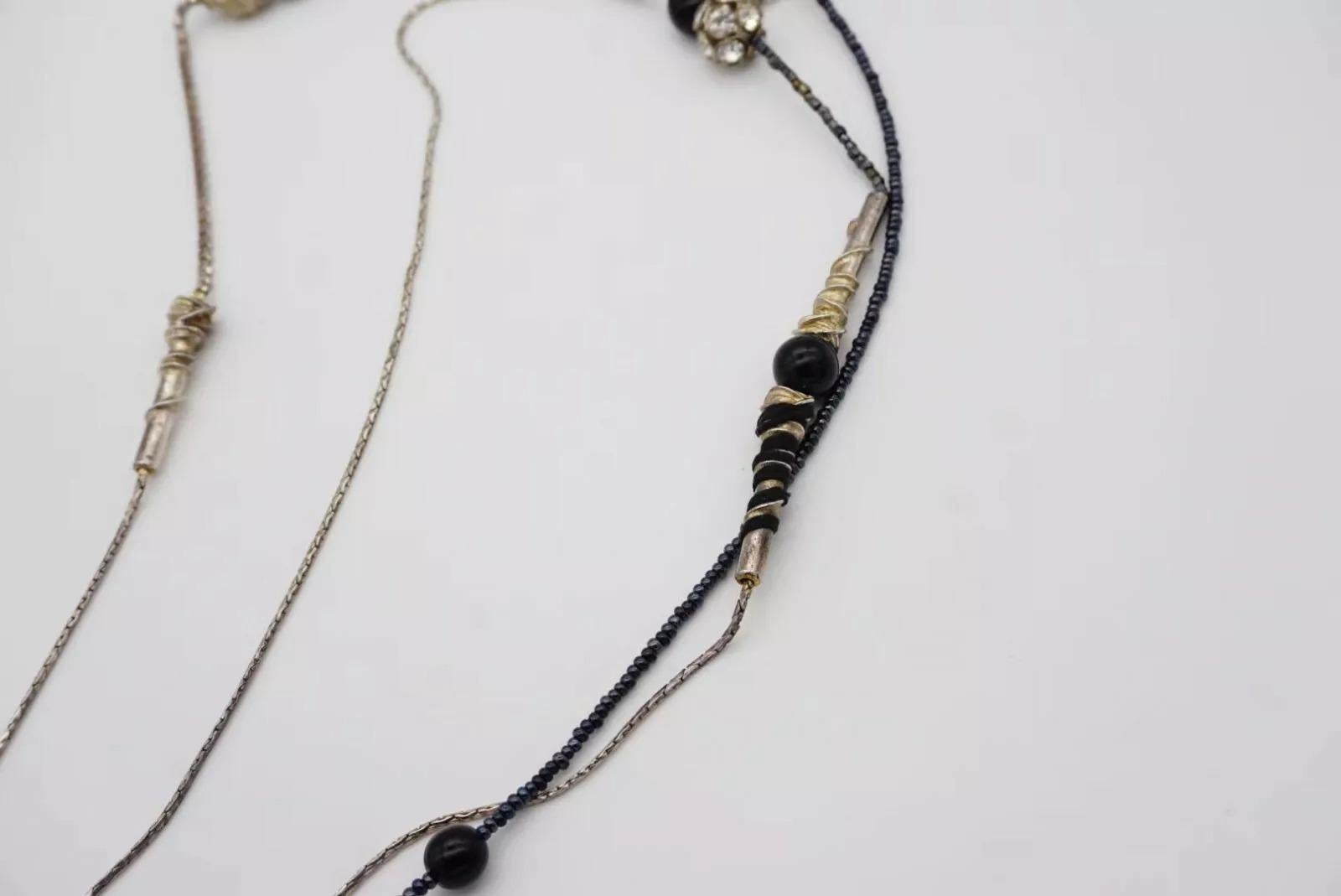 Christian Lacroix Vintage 1980s Asymmetric Black Crystals Silver Long Necklace For Sale 7