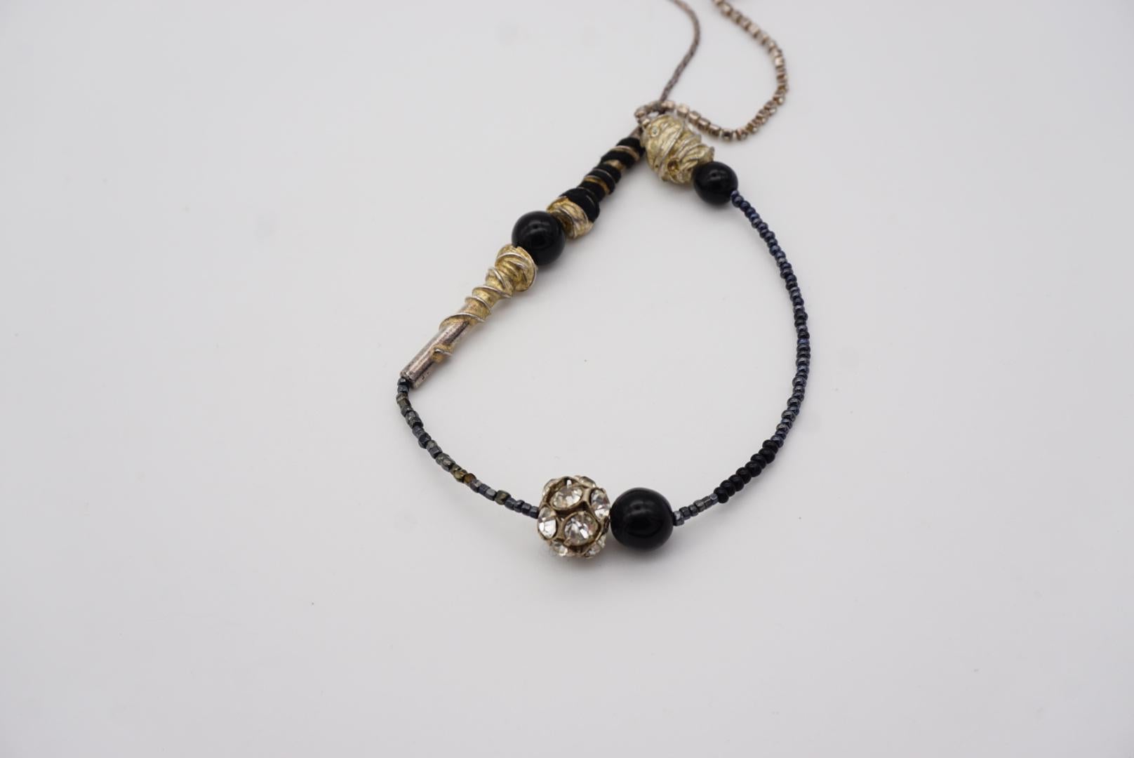 Christian Lacroix Vintage 1980s Asymmetric Black Crystals Silver Long Necklace 8