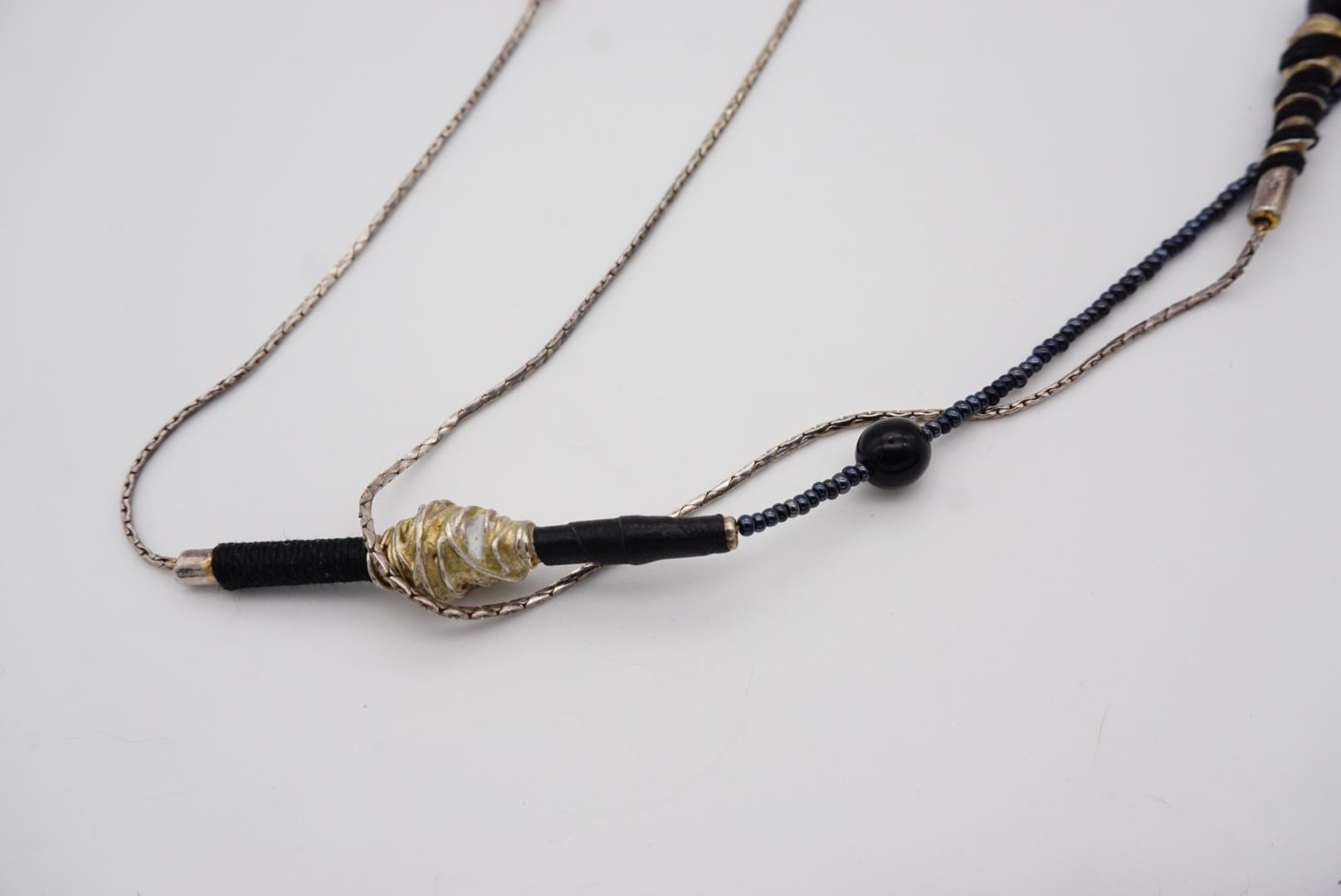 Christian Lacroix Vintage 1980s Asymmetric Black Crystals Silver Long Necklace 9