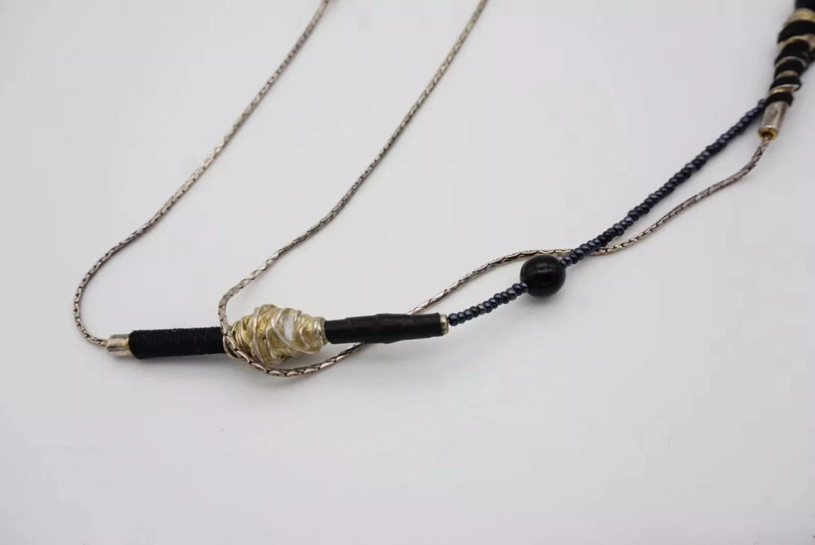 Christian Lacroix Vintage 1980s Asymmetric Black Crystals Silver Long Necklace For Sale 9