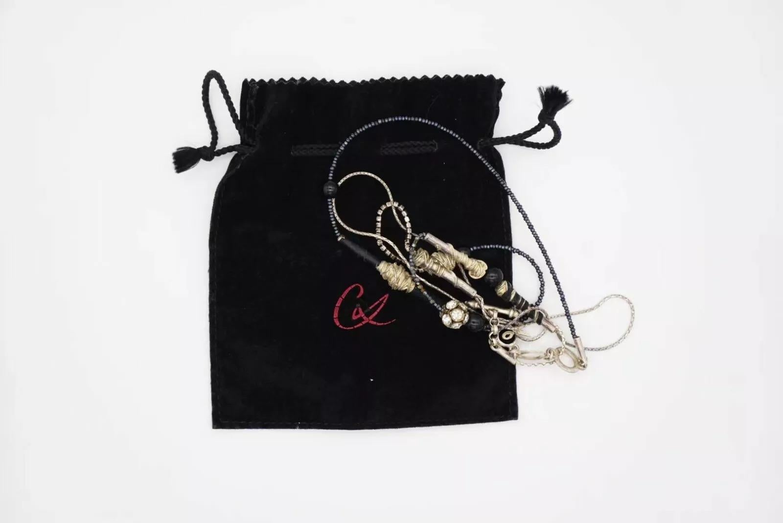 Christian Lacroix Vintage 1980s Asymmetric Black Crystals Silver Long Necklace For Sale 10