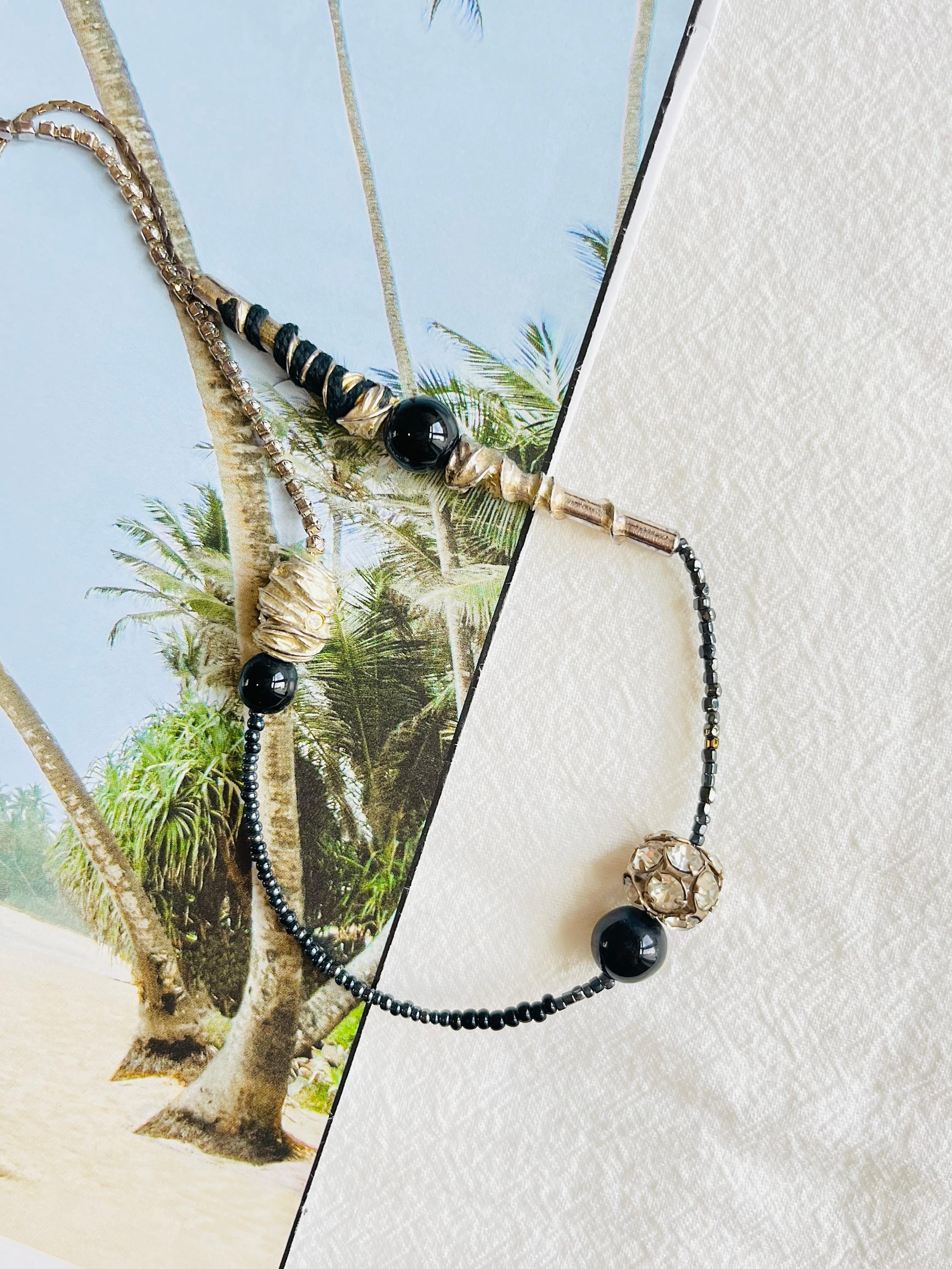 Women's or Men's Christian Lacroix Vintage 1980s Asymmetric Black Crystals Silver Long Necklace