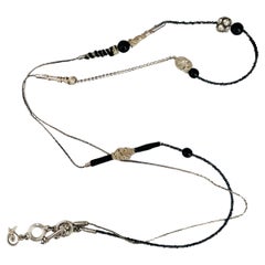 Christian Lacroix Vintage 1980s Asymmetric Black Crystals Silver Long Necklace