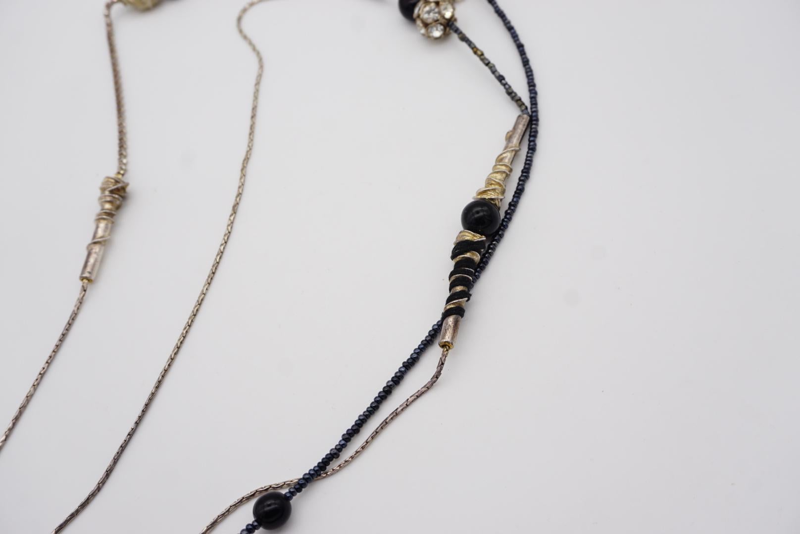 Christian Lacroix Vintage 1980er Jahre Schwarze lange Halskette mit Kugel-Bar-Kristallen aus Silber im Angebot 8