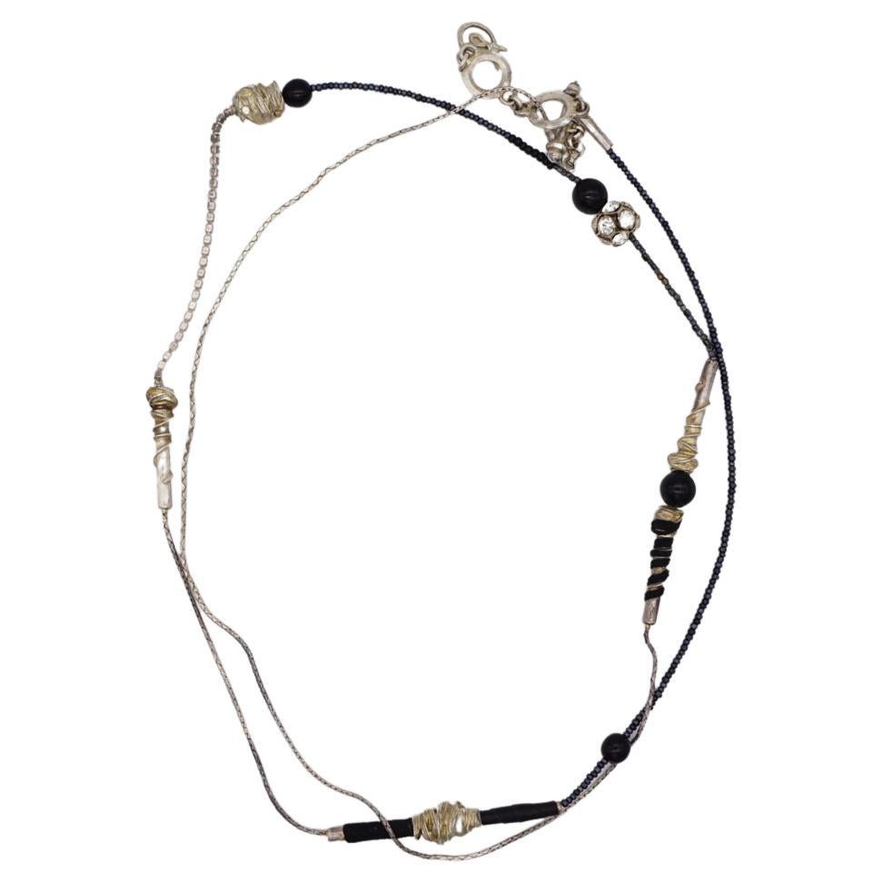 Christian Lacroix Vintage 1980er Jahre Schwarze lange Halskette mit Kugel-Bar-Kristallen aus Silber im Angebot