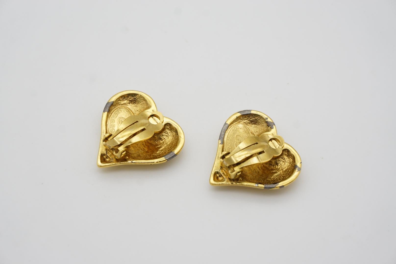 Christian Lacroix Vintage 1980s Classic Logo Heart Love Gold Clip On Earrings For Sale 3